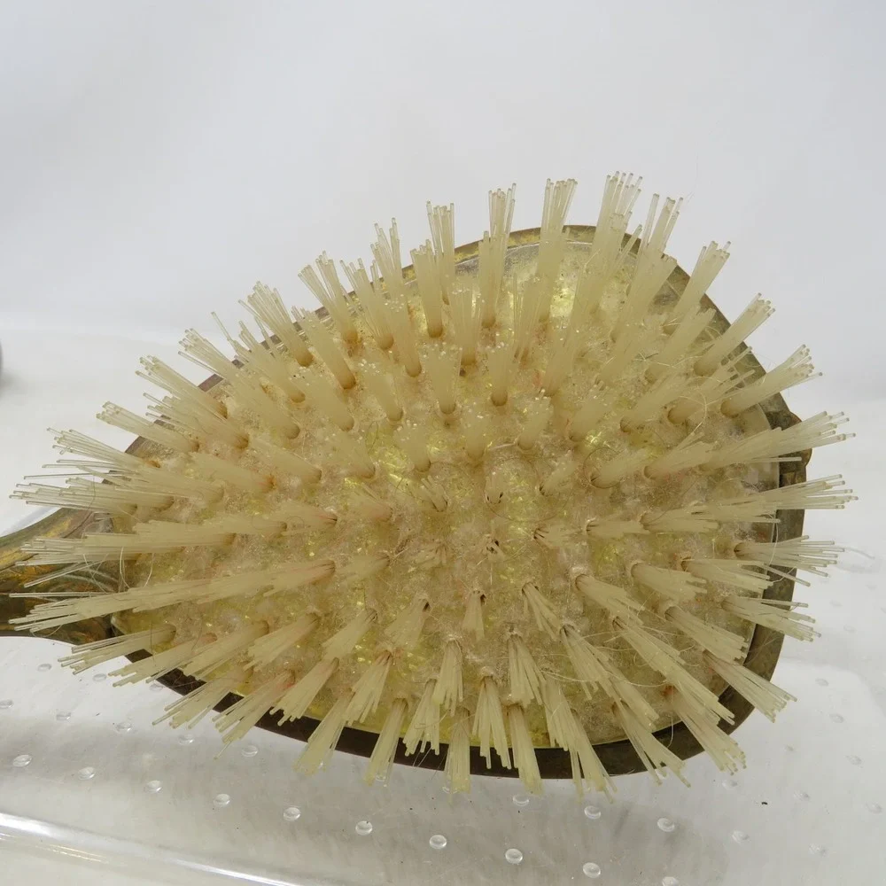 Vintage Gold Tone Metal Art Deco Hair Brush Vanity Dresser‎ Retro